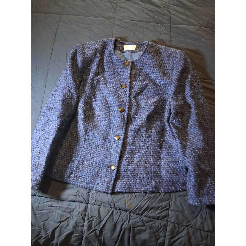 Vintage Pendleton Blue Tweed‎ Wool Blazer Jacket Made in USA Collarless Lined